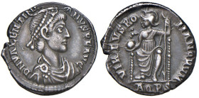 Valentiniano II (375-392) Siliqua (Aquileia) Busto diademato a d. - R/ Roma seduta a s. - RIC 41 AG (g 2,29)