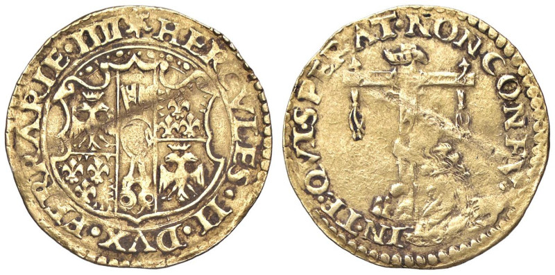 FERRARA Ercole II (1534-1559) Scudo d'oro - MIR 288 AU (g 3,33) Pesante piega de...