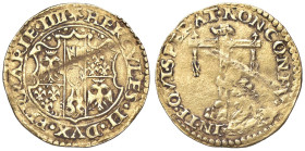 FERRARA Ercole II (1534-1559) Scudo d'oro - MIR 288 AU (g 3,33) Pesante piega del tondello