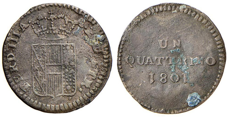 FIRENZE Ferdinando III (1790-1801) Quattrino 1801 - MIR 413/2 CU (g 0,67) RRR Pi...