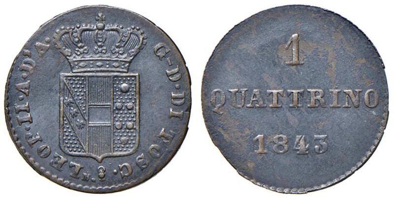 FIRENZE Leopoldo II (1824-1859) Quattrino 1843 - MIR 465/16 CU (g 1,00) Con cart...