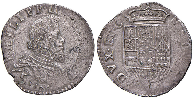 MILANO Filippo III (1598-1621) 5 Soldi 1604 - MIR 346/1 MI (g 3,30) Piccole scre...