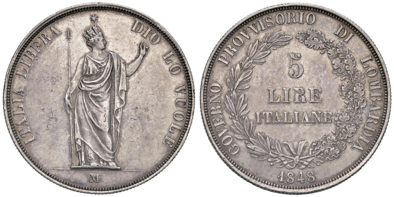 MILANO Governo Provvisorio (1848) 5 Lire 1848 - Gig. 3a AG (g 24,99) Colpetti al...