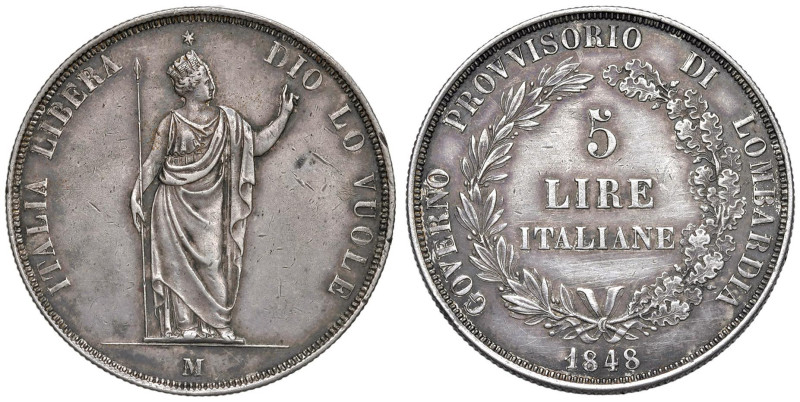 MILANO Governo Provvisorio (1848) 5 Lire 1848 - Gig. 3a AG (g 25,00) Graffietti ...