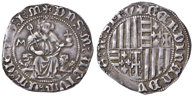 NAPOLI Ferdinando I d’Aragona (1458-1494) Carlino con sigla M - MIR 72 AG (g 3,5...