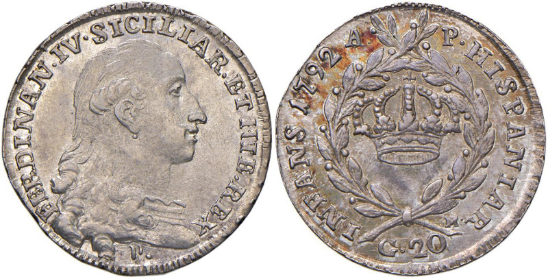 NAPOLI Ferdinando IV (1759-1799) 20 Grana 1792 - Magliocca 279 AG (g 4,56) RR Be...