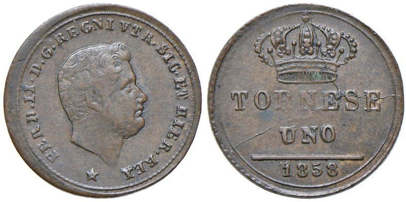 NAPOLI Ferdinando II (1830-1859) Tornese 1858 - Magliocca 783 CU (g 2,73) Difett...