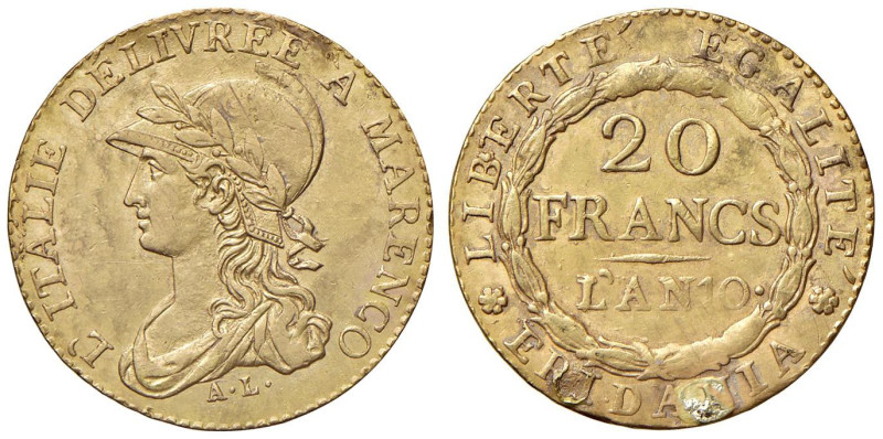 TORINO Repubblica Subalpina (1800-1802) 20 Franchi ‘A. 10 - Gig. 2 AU (g 6,42) R...