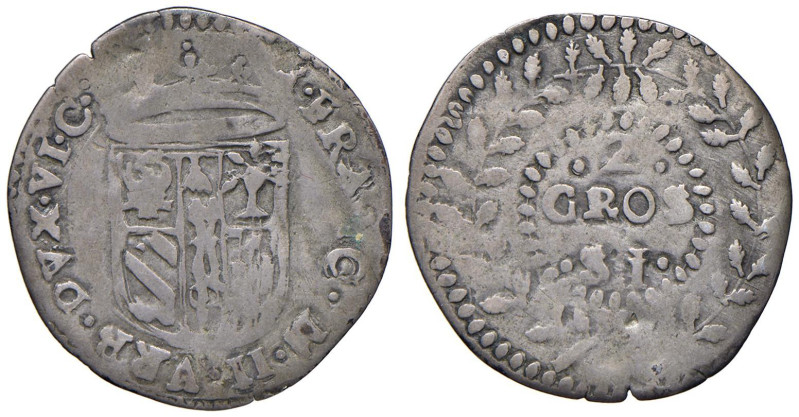 URBINO Francesco Maria II (1574-1624) 2 Grossi - Cavicchi 215 AG (g 2,16) Piegat...