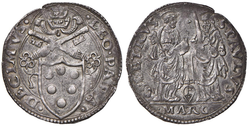 Leone X (1513-1521) Ancona - Giulio - Munt. 69 AG (g 3,73) RR Schiacciatura marg...