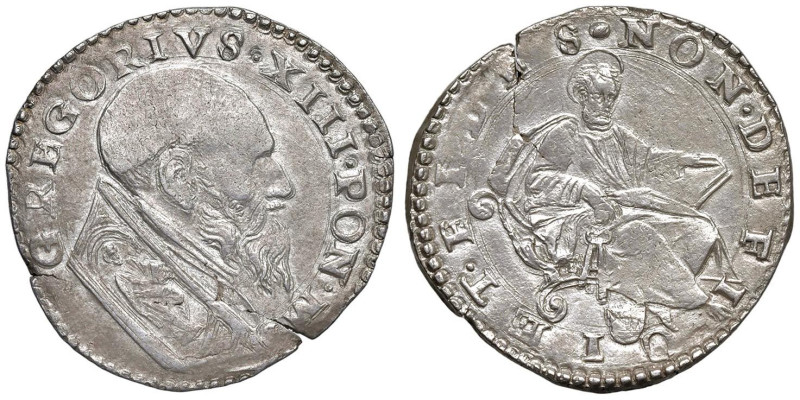 Gregorio XIII (1572-1585) Testone - Munt.44 AG (g. 9,35) RR Esemplare di ottima ...