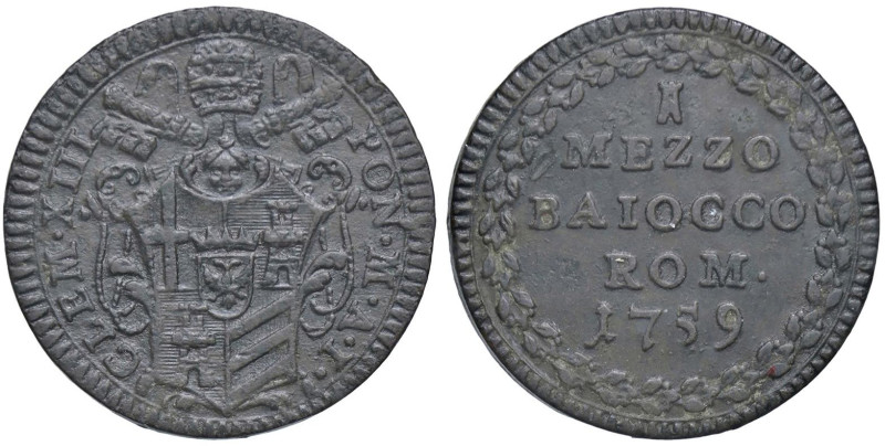 Clemente XIII (1758-1769) Mezzo Baiocco 1759 A. I - Munt. 37 CU (g 6,23)

Stat...