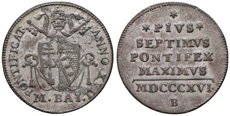 Pio VII (1800-1823) Bologna - Mezzo Baiocco 1816 A. XVII - Nomisma 291 CU (g 6,1...