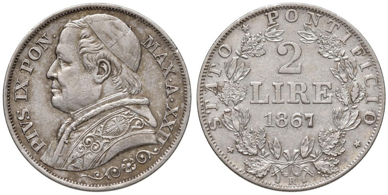 PIO IX (1846-1870) 2 Lire 1867 A. XXII - Nomisma 866 AG (g 9,98)

Status: SPL