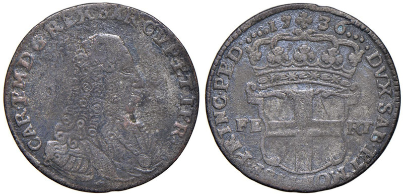 Carlo Emanuele III (1730-1755) 5 Soldi 1736 - Nomisma 34 MI (g 4,54) NC

Statu...