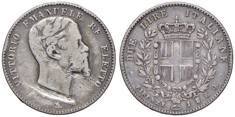 Vittorio Emanuele II re eletto (1859-1861) 2 Lire 1860 F - Nomisma 827 AG R Abra...