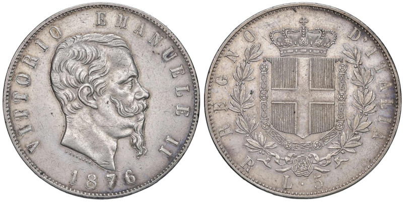 Vittorio Emanuele II (1861-1878) 5 Lire 1876 R - Nomisma 900 AG Leggermente luci...