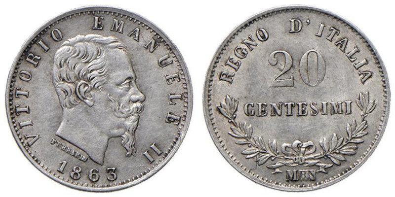 Vittorio Emanuele II (1861-1878) 20 Centesimi 1863 M - Nomisma 933 AG

Status:...