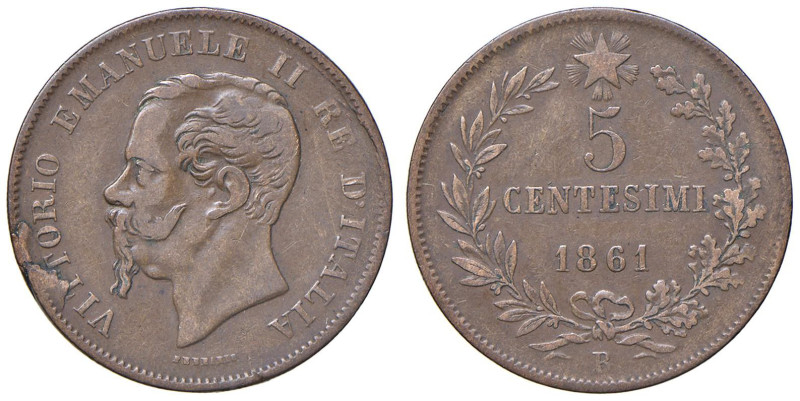 Vittorio Emanuele II (1861-1878) 5 Centesimi 1861 B - Nomisma 953 CU RR

Statu...