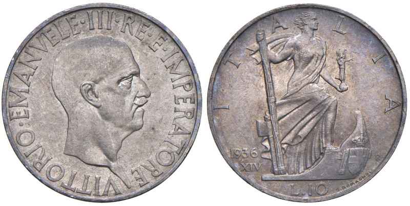 Vittorio Emanuele III (1900-1946) 10 Lire 1936 - Nomisma 1121 AG Delicata patina...