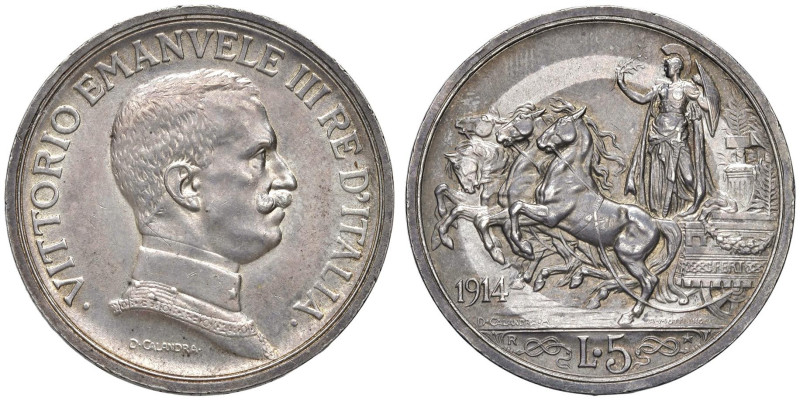 Vittorio Emanuele III (1900-1946) 5 Lire 1914 - Nomisma 1130 AG RR Colpetto al b...