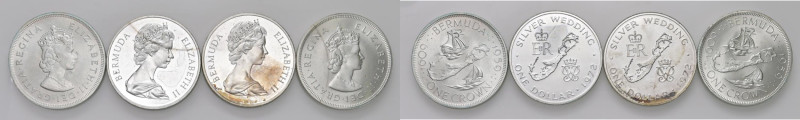 BERMUDA Elisabetta II (1952-2022) Lotto di quattro monete in AG come da foto. Da...