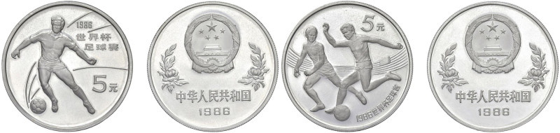 CINA 5 Yuan 1986 (2) Campionato monadiale di calcio Messico '86 - KM 139; 140 AG...