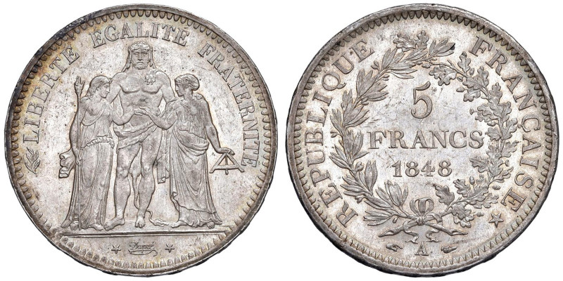 FRANCIA Seconda Repubblica (1848-1852) 5 Franchi 1848 A - KM 756; Gad. 683 AG (g...