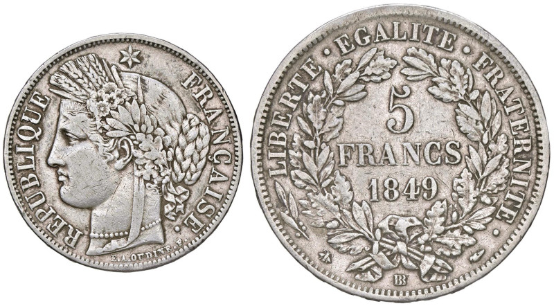 FRANCIA Seconda Repubblica (1848-1852) 5 Franchi 1849 BB - KM 761; Gad. 719 AG (...