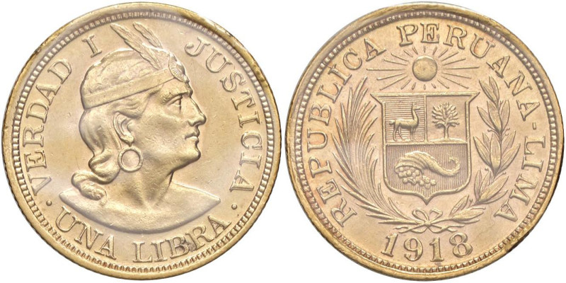 PERU Libra 1918 - KM 207 AU In bustina sigillata privatamente

Status: SPL+