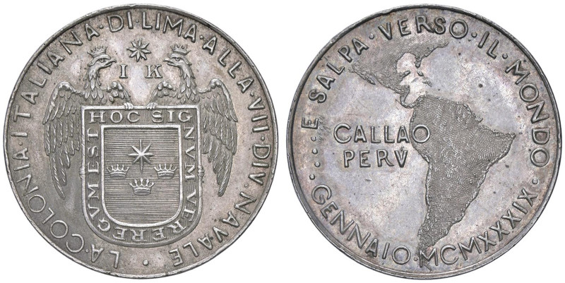 PERU Medaglia 1939 la colonia italiana di Lima alla VII divisione navale - AG (g...