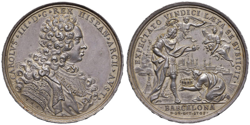 SPAGNA Medaglia 1705 Arciduca Carlo d’Austria, presa di Barcellona - Opus: P. H....