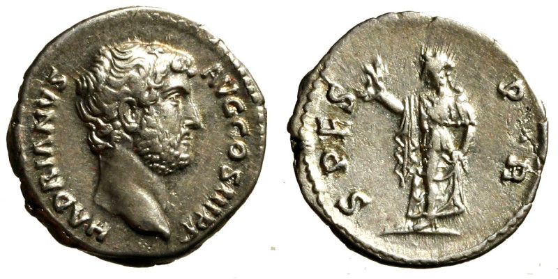 ADRIANO (117-138) Denario (g. 3,06). HADRIANVS AVG COS III P P, Testa nuda a ds....