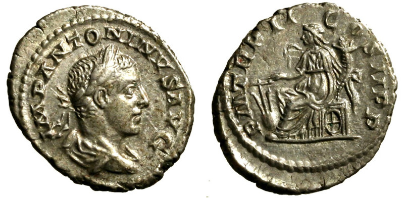 ELAGABALO (218-222) Denario (g. 3,45). Busto laur. a ds. R/ Fortuna seduta a sn....