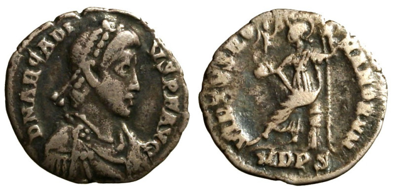 ARCADIO (383-387) Siliqua per Mediolanum (g. 1,49) D N ARCADIVS P F AVG, Busto d...