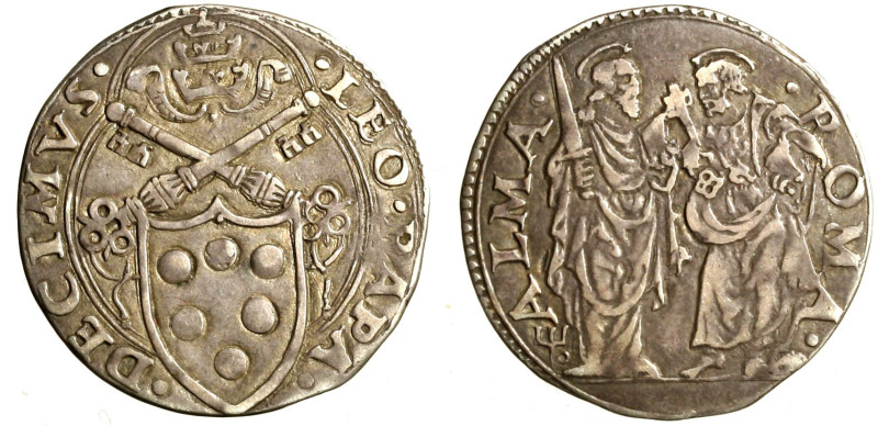 ROMA. Leone X (1513-1521) Giulio (g. 3,46) Stemma R/ SS. Pietro e Paolo stanti. ...