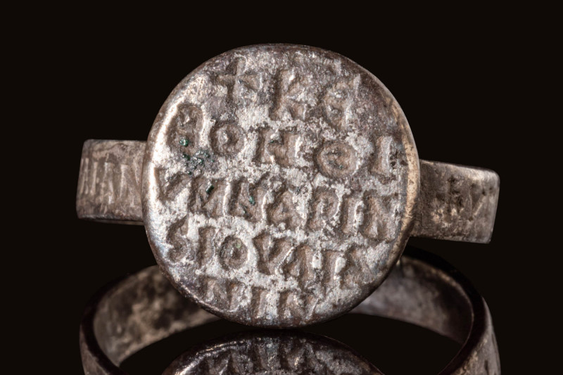 BYZANTINE SILVER RING WITH LONG INSCRIPTION

 Ca. AD 700 - 1100 A Byzantine si...