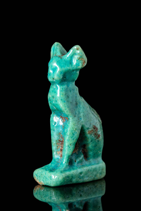 EGYPTIAN GREEN FAIENCE BASTET AMULET

 Late Period, Ca. 664 - 332 BC An Egypti...