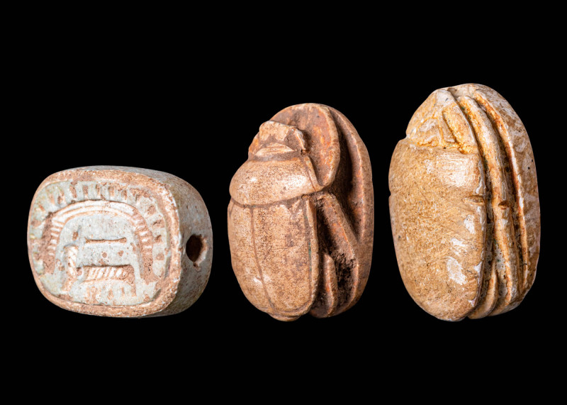 COLLECTION OF EGYPTIAN STEATITE HEART SCARABS WITH HIEROGLYPHIC INSCRIPTION

 ...