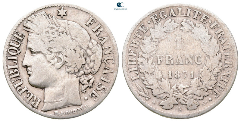 France. AD 1871. 
1 Franc AR 

22 mm, 4,84 g



Nearly Very Fine