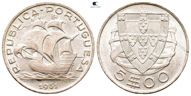 Portugal. AD 1951. 
5 Escudos AR

25 mm, 7,01 g



Nearly Uncirculated