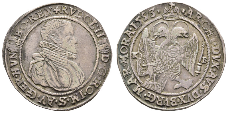 1/2 Taler, 1593, Rudolf II., Kremnitz, Huszar 1043, ss.