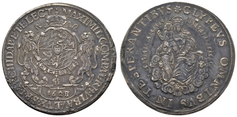 Taler, 1628, Maximilian I., Hahn 111.1, wz. Kr., Hksp., Patina, ss+.