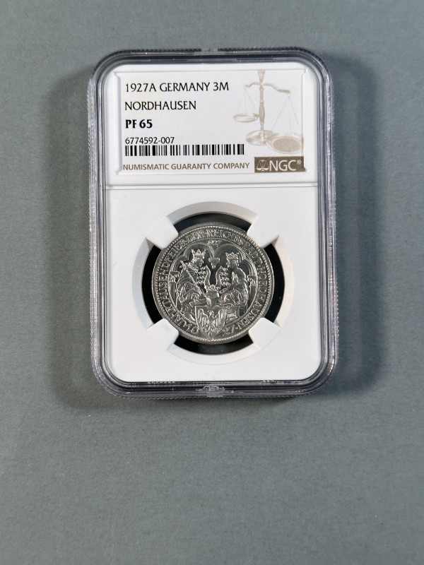 3 Reichsmark, 1927, Nordhausen, NGC PF 65. J. 327