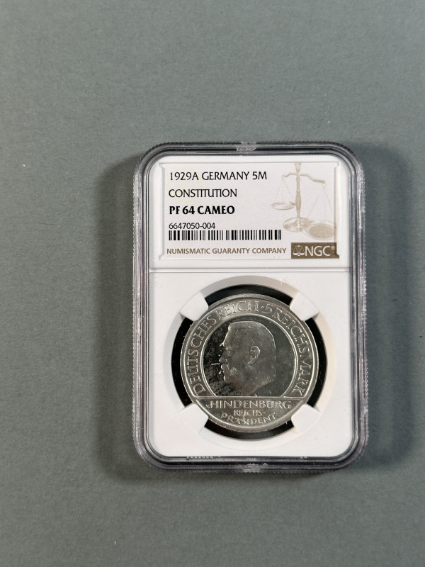 5 Reichsmark, 1929, A, Schwurhand, NGC PF 64 CAMEO. J. 341