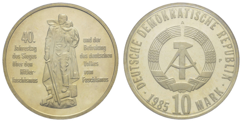 10 Mark, 1985, 40. Jahrestag des Siegs über den Faschismus, Probe aus Gold, in K...