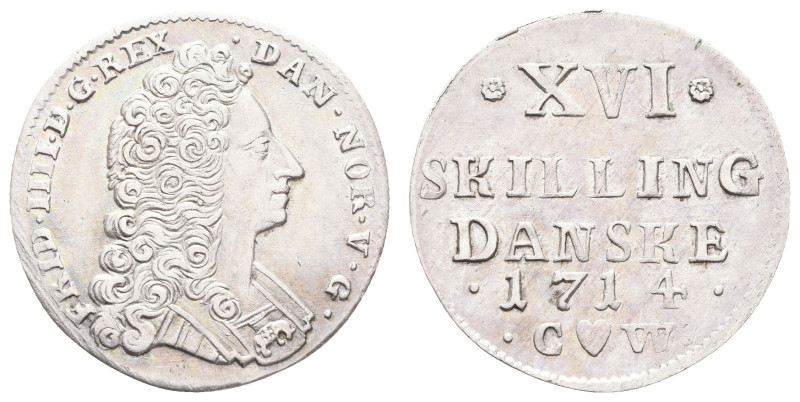 16 Skilling, 1714, Frederik IV., Hede 47, etw. justiert, ss-vz.