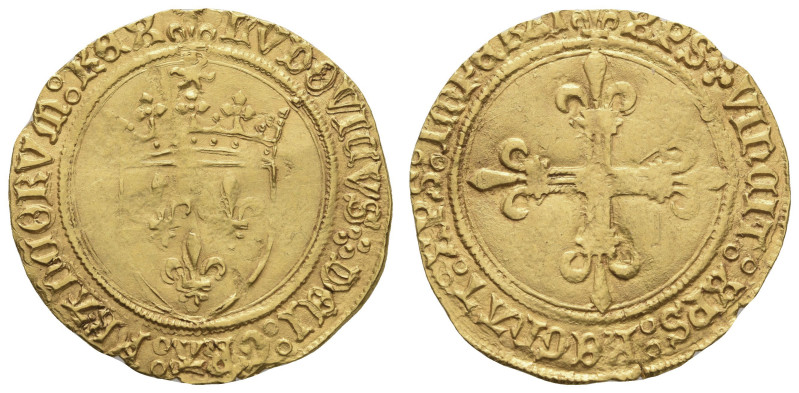 Écu d´or au soleil (3,41 g), 1498, Amiens, Ludwig XII. Av.: Bekrönter Wappenschi...