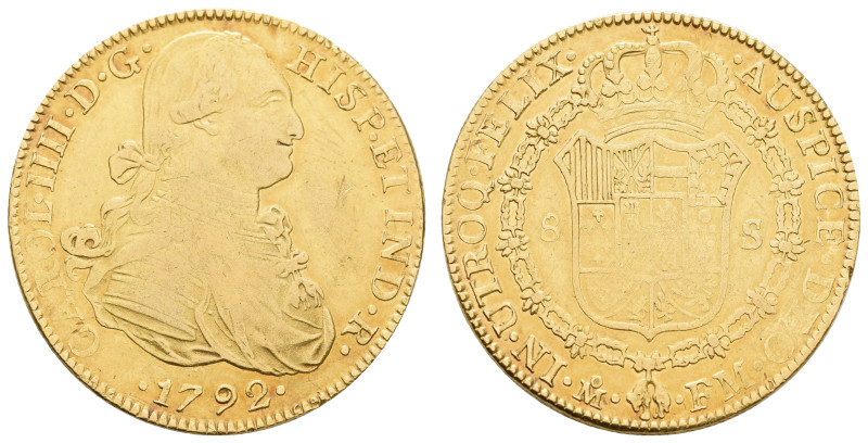 8 Escudos, Gold, 1792, Carlos IV., FM, Fb. 43, Kratzer, kl. Rf., ss.