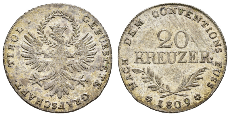 20 Kreuzer, 1809, Franz I., Hall, Aufstand unter Andreas Höfer in Tirol, J. 169,...